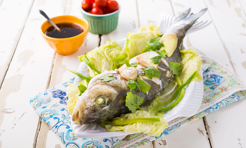 Steamed snapper with ginger and spring onion
